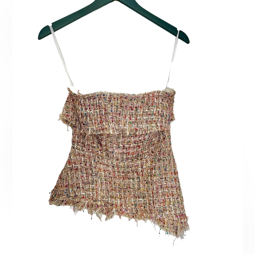 Prem The Label Tweed Multicolour Strapless Asymmetric Hem Top